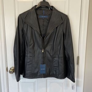 Cole Haan Women's Fully Lined Wingtip Collar Leather Coat Black XL Lamb NWT Zip